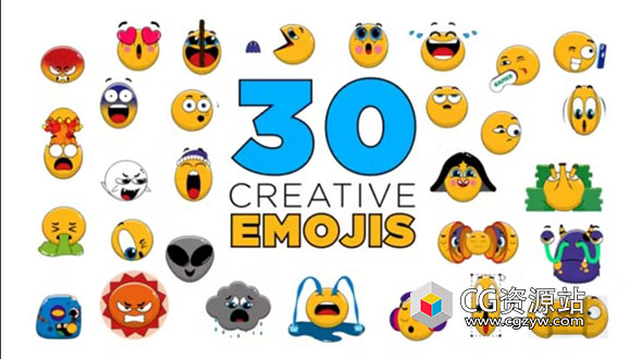 AE模板-30组创意社交媒体搞笑愤怒表情符号动画 Emoji – 30 Creative Emojis
