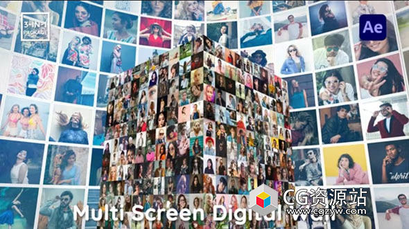 AE模板-立体多屏数字墙Logo动画 Multi Screen Digital Wall