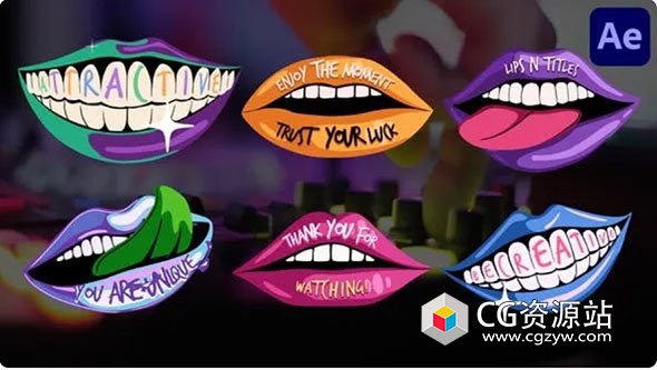 AE模板-创意卡通嘴唇彩色文字标题动画 Lips and Titles