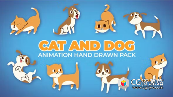 AE模板-2D卡通可爱动物手绘猫狗动画