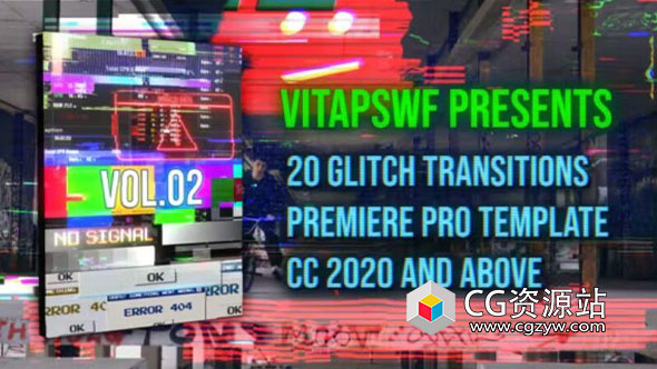 PR模板-20种信号损坏故障过渡视频转场 Glitch Transitions Vol. 02