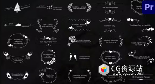 Pr模板-55个优雅可爱装饰婚礼标题动画 Wedding Titles