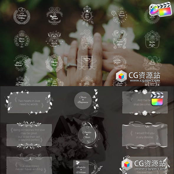 FCPX插件-29种优雅可爱装饰花环婚礼标题动画 两套