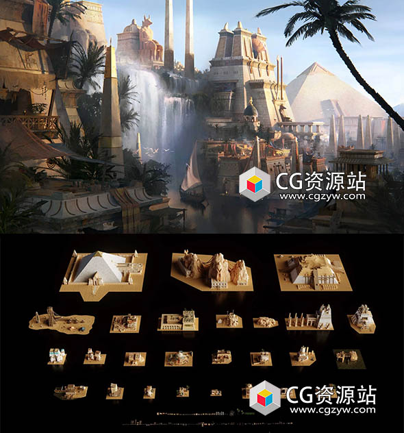 古埃及时代金字塔宏伟寺庙建筑3D模型-图片1