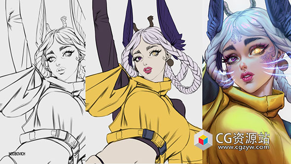 PS教程-动漫角色设计与渲染+笔刷+中英文字幕-图片1