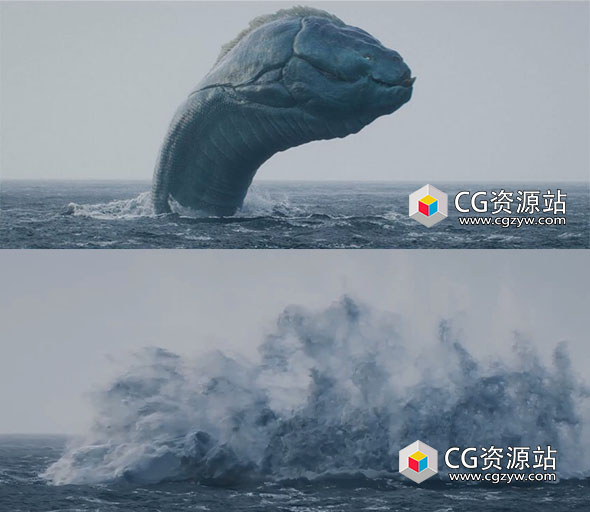 Houdini海洋生物冲出海面大面积水花特效完整流程视频教程 +中英文字幕