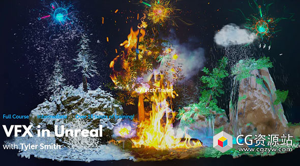 Unreal虚幻引擎火水雪风视觉特效视频教程+中英文字幕