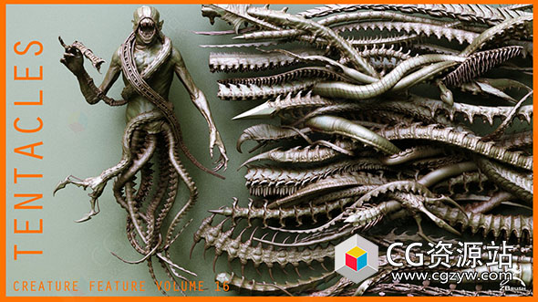 ZBrush 40个怪物生物章鱼触手笔刷模型合集-图片1