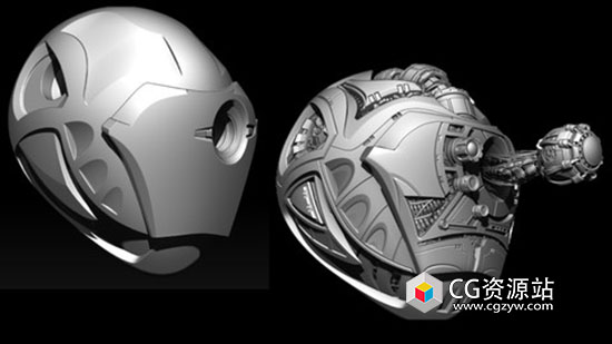 Zbrush科幻头盔硬表面建模深入视频教程+中英文字幕