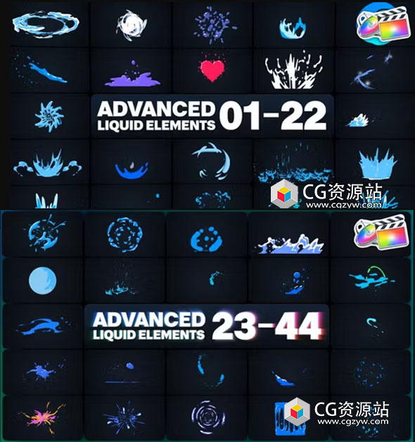 FCPX插件-131个多彩动漫卡通液体图形元素MG动画