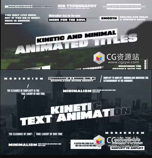 AE模板-动感时尚4K文字标题排版字幕动画 三套