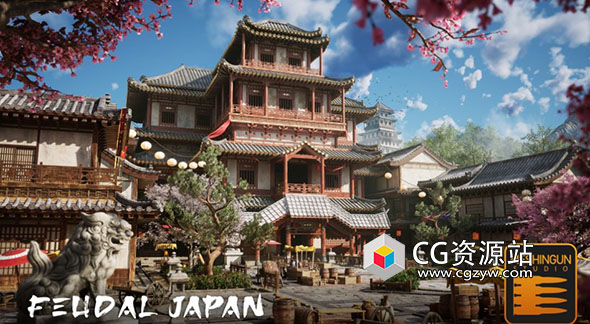 UE5模型-复古日本城市寺庙楼阁花园建筑3D素材包-图片1