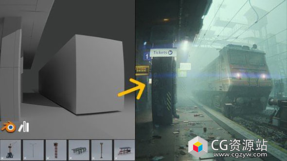 Blender电影场景建模照明渲染后处理流程视频教程+中英文字幕