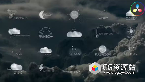 达芬奇模板-20种天气文字标题MG动画 Weather Titles