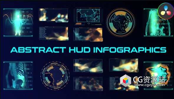 达芬奇模板-35个抽象科技感HUD信息图表DNA身体骨骼元素