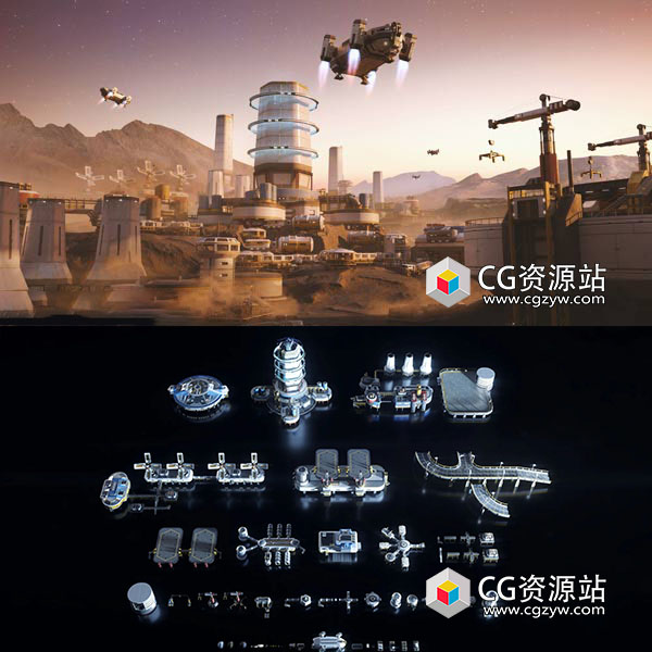 未来科幻外星基地建筑场景3D模型 C4D/MAX/FBX/OBJ/Maya/Blender/UE/Unity格式-图片1