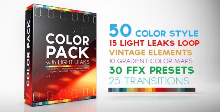 AE模板-复古电影胶片漏光灼烧调色预设 Color Pack with Light Leaks