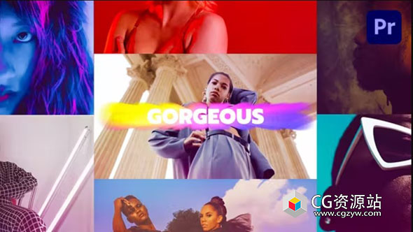 AE+PR模板-动感时尚彩色幻灯片照片视频包装开场