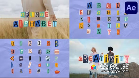 AE+PR模板+FCPX插件-创意拼贴艺术美学杂志报纸手工剪裁字母数字符号视频包装动画