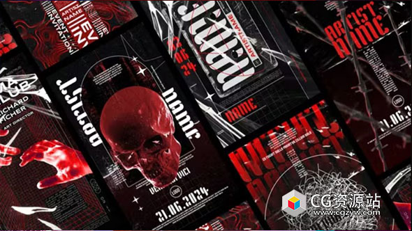 AE模板-竖屏万圣节骷髅暗黑炫酷动态海报排版 Dark Event Posters Pack