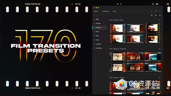 AE脚本-160个复古老电影胶片烧伤损坏划痕叠加视频转场过渡 Film Transitions