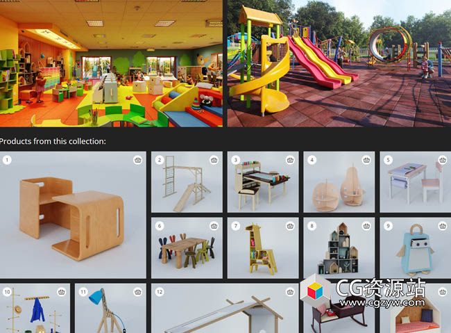 儿童玩具桌椅床游乐设施3D模型 Archmodels Vol. 244