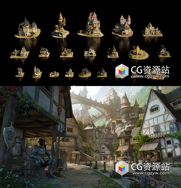 童话王国城镇城堡村庄小屋3D模型 Blender/FBX格式-图片1