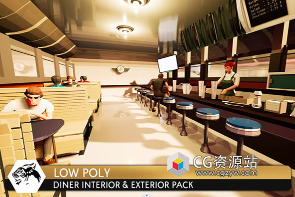 Unity低多边形餐厅场景资产 Low Poly – Diner v1.0