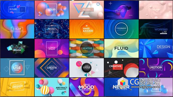 AE模板-25个抽象艺术背景响应式设计文字标题排版动画 Abstract Typography