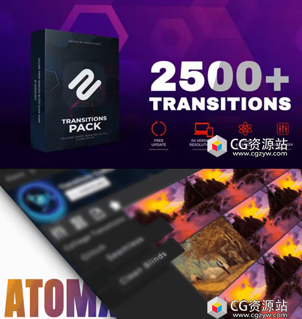 AE脚本-2652组数字故障失真图形遮罩扭曲缩放拼贴视频转场预设 Transitions Toolbox V2