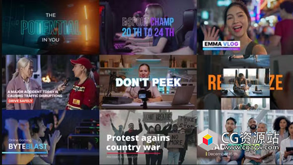 AE模板-动态优雅视频宣传文字标题字幕条动画Transition Titles & Lower Thirds