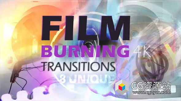 PR模板-8种4k时尚电影胶片刻录燃烧转场预设含音效 Film Burning Transitions 4K