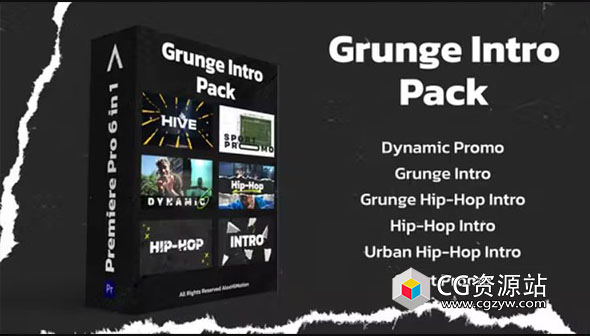 PR模板-时尚潮流嘻哈街头视频包装幻灯片开场动画 Grunge Intro Pack