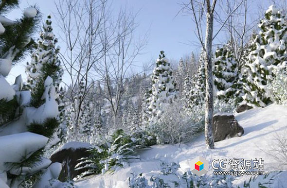 3DS MAX冬天雪覆盖植物树木3D模型 NM-Lab – Svaeren Winter Pack