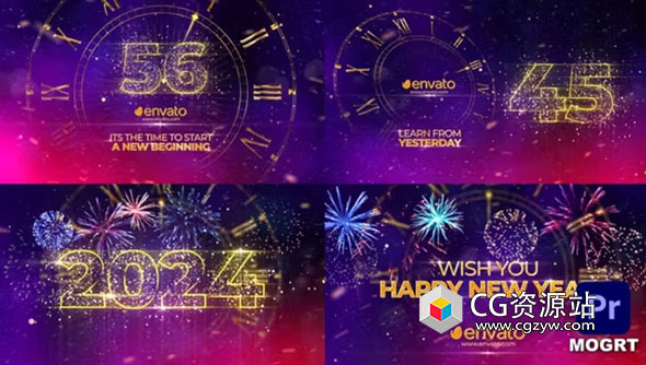 AE+PR模板-2025新年时钟旋转烟花背景倒计时动画+背景音乐 New Year Countdown 2025