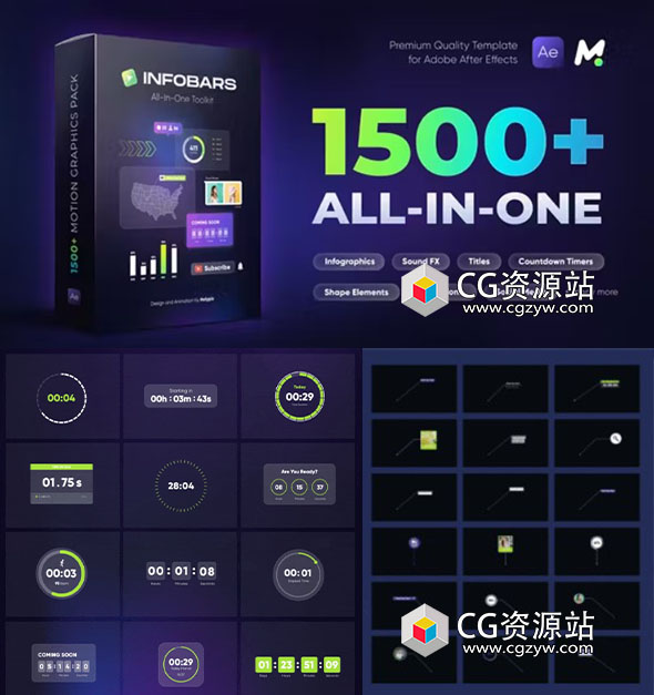 AE脚本-1500种信息图表表情符号呼出标题倒计时背景动态图形包 Motion Graphics Pack-图片1