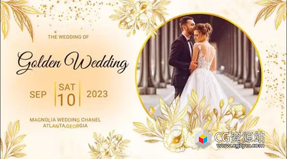 AE+PR模板-浪漫金色奢华婚礼情人节幻灯片动画+背景音乐 Golden Wedding