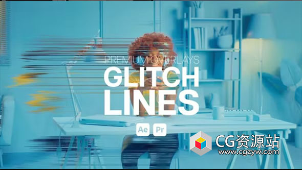 AE+PR模板-覆盖层毛刺线信号损坏视频特效 Premium Overlays Glitch Lines