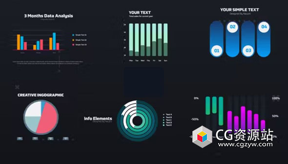 AE+PR模板-6组信息图表数据分析条形图饼图动画 Infographics Chart Pack