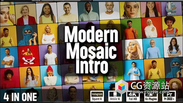 PR模板-网格拼贴照片墙展示片头 Modern Mosaic Opener V2