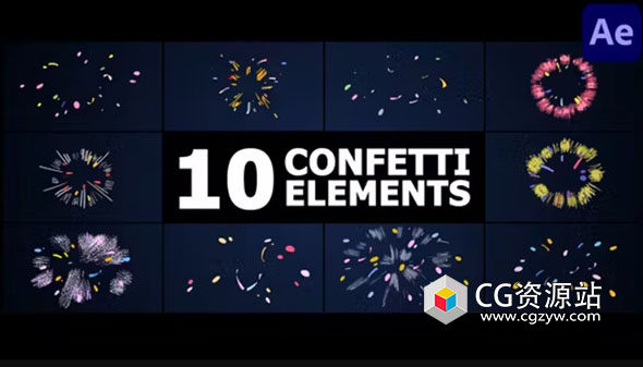 AE+PR+FCPX+达芬奇模板-10组圣诞新年卡通礼花纸屑动画 Holiday Confetti Elements