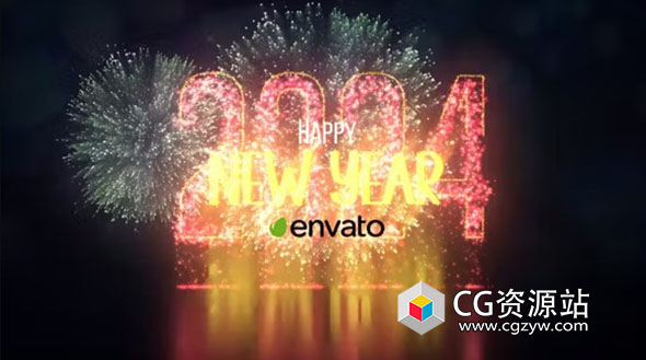 AE模板-2024新年快乐粒子烟花片头 2024 Happy New Year