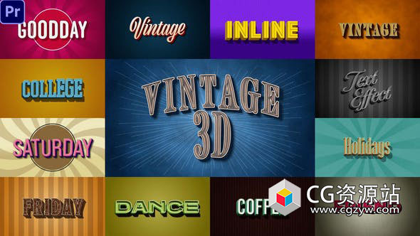 PR模板-13个带有背景复古3D标题动画 3D Retro Vintage Titles