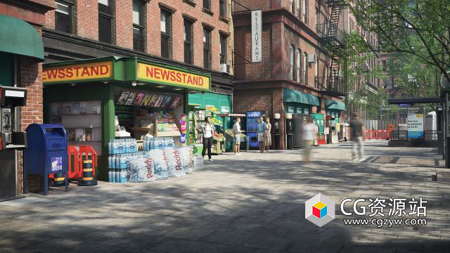 商店报亭垃圾箱栏杆广告牌公共设施3D模型 Archmodels Vol.246