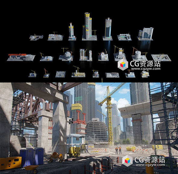 建筑工地场景摩天大楼塔吊机械工具相关3D模型 Blender格式-图片1