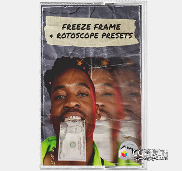 PR预设-嘻哈说唱风格拼贴冻结帧剪切旋转镜定格动画MV音乐视频转场 Freeze Frame & Rotoscope Presets