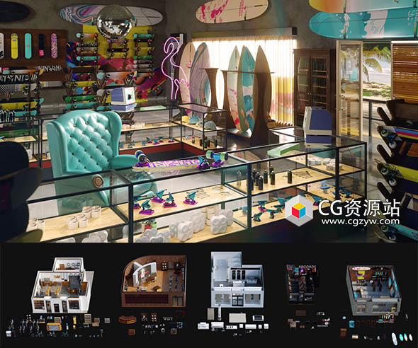 Blender自行车店/服装店/精品店/零售店场景3D模型 Retail Stores-图片1
