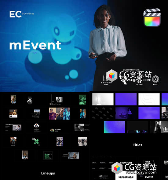 FCPX插件-144个主题演讲背景文字标题图形动画预设 mEvent-图片1
