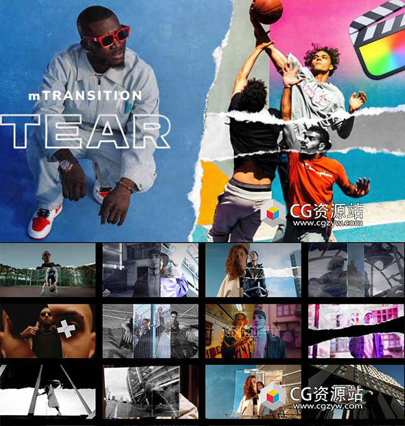 FCPX插件-50个快速纸片过渡快闪拼贴定格撕纸转场视觉效果 mTransition Tear-图片1