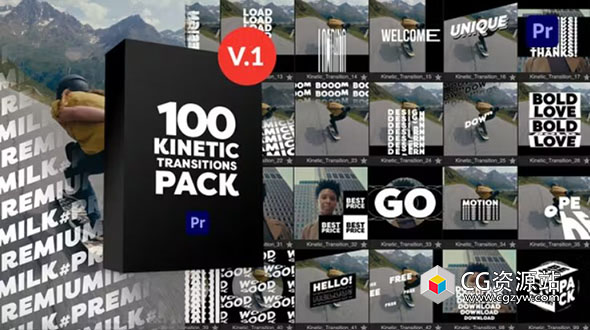 AE+PR脚本-100组运动文字标题字幕排版视频转场动画 Kinetic Transitions Pack